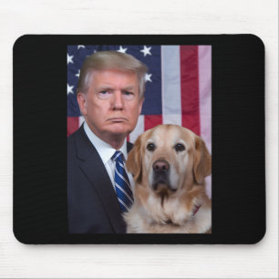 Alfombrilla De Ratón Divertido Trump y perro Retriever Dorado Bandera d