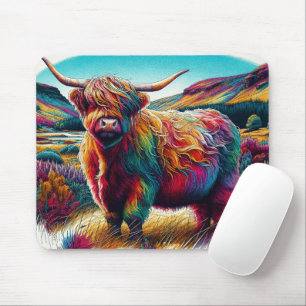 Alfombrilla De Ratón Divertido y colorido arcoíris alta tierra vaca mor