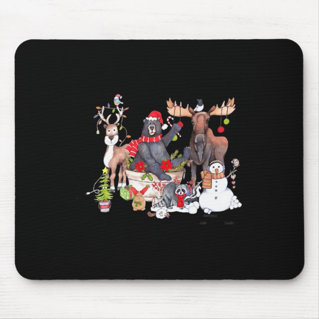 Alfombrilla De Ratón Divertidos Navidades de Woodland Critter se reúnen (Frente)