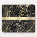 Alfombrilla De Ratón DIY Name & Monogram, Gold Bar, Black & Gold Marble<br><div class="desc">Personalize your name in pale yellow script and gold monogram on Gold Bar on Black and Gold Marble. Click “Customize” to change colors and type styles.</div>