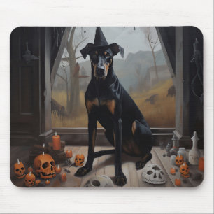Alfombrilla De Ratón Doberman Calabazas de Halloween Espeluznante