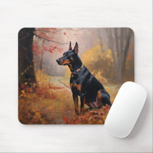 Alfombrilla De Ratón Doberman en otoño se inspira en las hojas