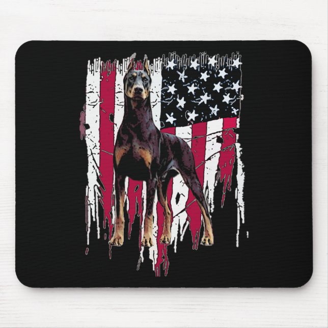 Alfombrilla De Ratón Doberman Pinscher American Flag Usa Awesome  (Frente)