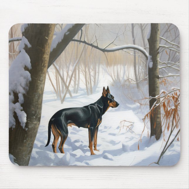 Alfombrilla De Ratón Doberman Pinscher Deja que nieve Navidad (Frente)