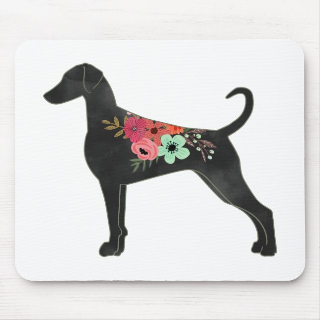 Alfombrilla De Ratón Doberman Pinscher Dog Raza Silhouette Boho Floral (Frente)