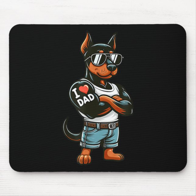 Alfombrilla De Ratón Doberman Pinscher I Love Dad Funny Dog Tattoo (Frente)