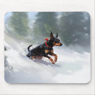 Alfombrilla De Ratón Doberman Pinscher Navidad nieve invierno