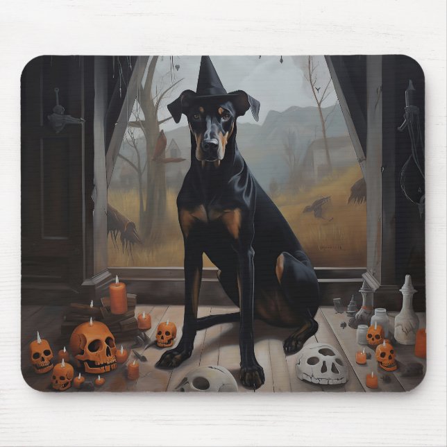 Alfombrilla De Ratón Doberman Pumpkins Halloween Scary (Frente)