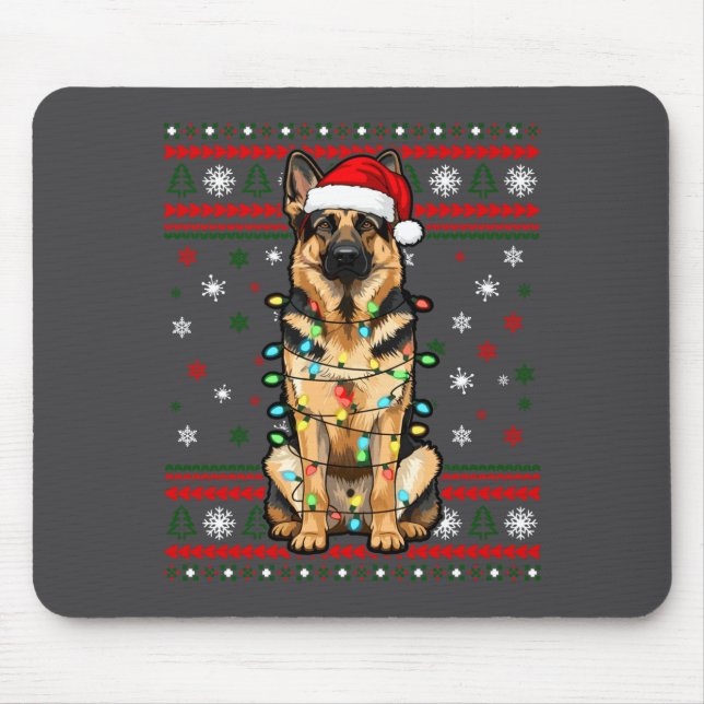 Alfombrilla De Ratón Dog Christmas, German Shepherd Christmas Lights Ug (Frente)