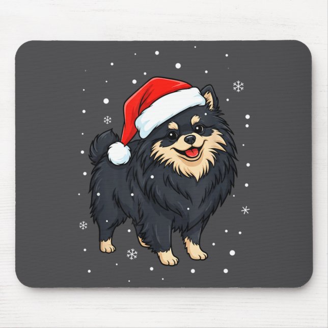 Alfombrilla De Ratón Dog Holiday Meranian Dog Santa Illustration - Fluf (Frente)