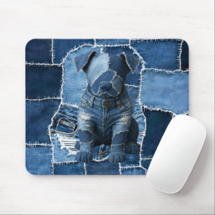 Alfombrilla De Ratón Dog Patchwork Art Denim