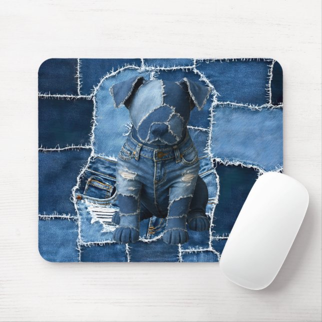 Alfombrilla De Ratón Dog Patchwork Art Denim (Con ratón)