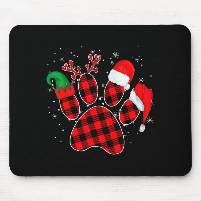 Alfombrilla De Ratón Dog Paws Christmas Buffalo Plaid Paw Santa Elf Rei (Frente)