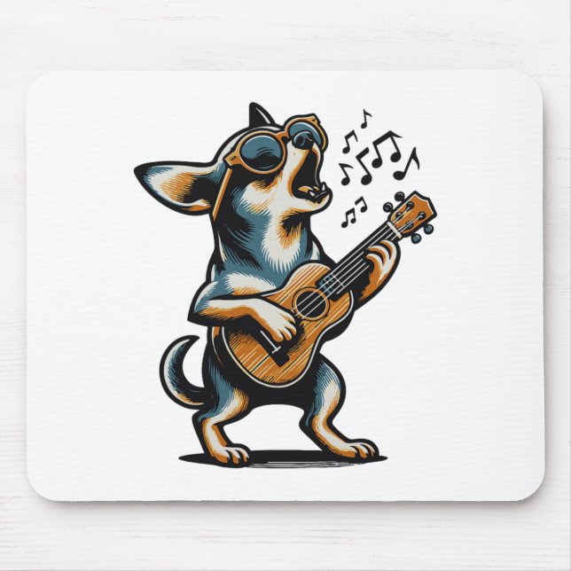 Alfombrilla De Ratón Dog Playing Guitar Singing Chihuahua Funny Dog Mar (Frente)