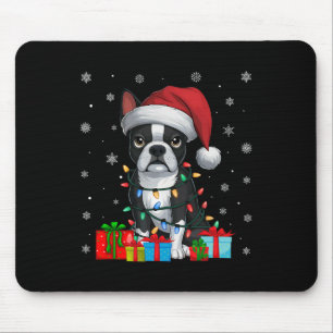 Alfombrilla De Ratón Dog Ugly Xmas iluminan Santa Hat Boston Terrier Ch