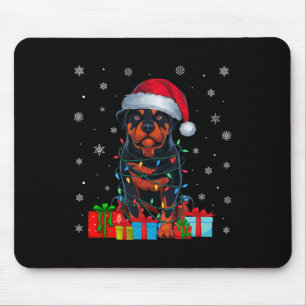 Alfombrilla De Ratón Dog Ugly Xmas Luces Santa Hat Rottweiler Dog Chris