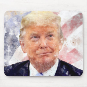 Alfombrilla De Ratón Donald Trump sonriendo con bandera estadounidense