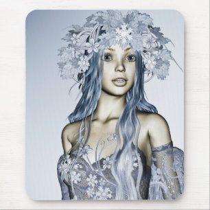 Alfombrilla De Ratón Doncella de Nieve Azul Retrato de Fantasía Inverna
