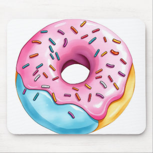 Alfombrilla De Ratón Donut acuarela con hielo y salpicaduras en blanco