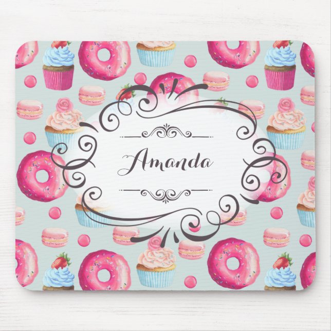 Alfombrilla De Ratón Donuts Macarons Y Tortas Personalizadas (Frente)