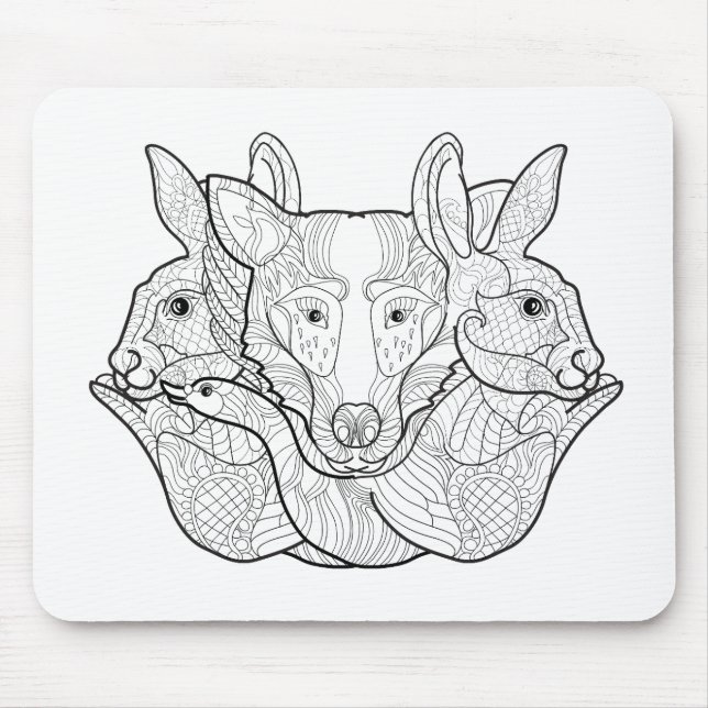 Alfombrilla De Ratón Doodle animal del grupo (Frente)