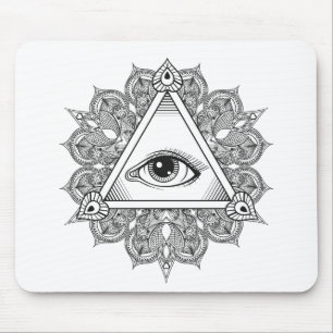 Alfombrilla De Ratón Doodle del símbolo de la pirámide del ojo