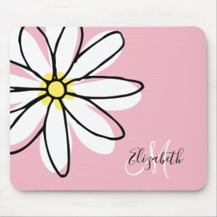 Alfombrilla De Ratón Doodle dibujado Daisy blanco rosado mono lindo