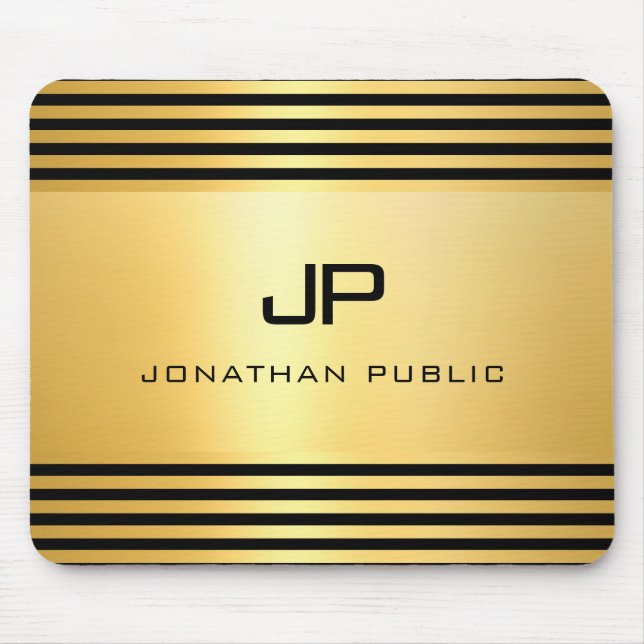 Alfombrilla De Ratón Dorado Negro Moderno Elegante Monogramado (Frente)