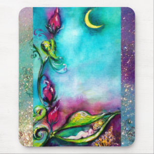 ALFOMBRILLA DE RATÓN DORMIR DE THUMBELINA ENTRE HOJAS ROSAS