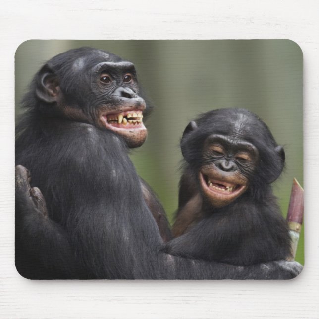 Alfombrilla De Ratón Dos Bonobos sonrientes (Frente)