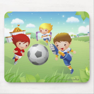 Alfombrilla De Ratón Dos chicas y un niño jugando fútbol
