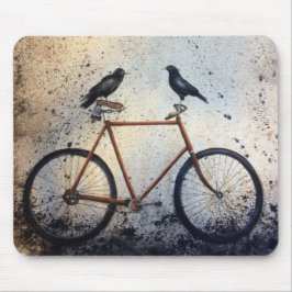 Alfombrilla De Ratón Dos cuervos en bicicleta de época