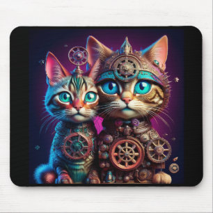 Alfombrilla De Ratón Dos gatitos Steampunk posan
