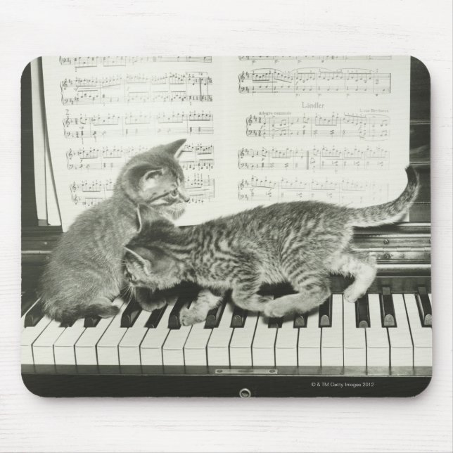 Alfombrilla De Ratón Dos gatitos tocando en el teclado del piano, (B&W) (Frente)