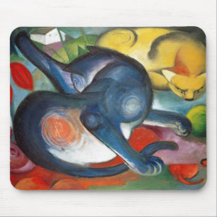 Alfombrilla De Ratón Dos gatos, azul y amarillo, Franz Marc