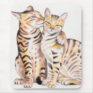 Alfombrilla De Ratón Dos gatos bengalíes acuarela arte