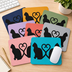 Alfombrilla De Ratón Dos Gatos Corazón Cola Silueta Color Personalizado