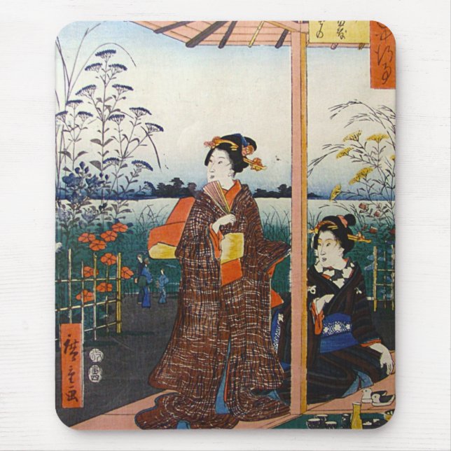 Alfombrilla De Ratón Dos geishas Woodblock tradicional japonés Ukiyo-E (Frente)