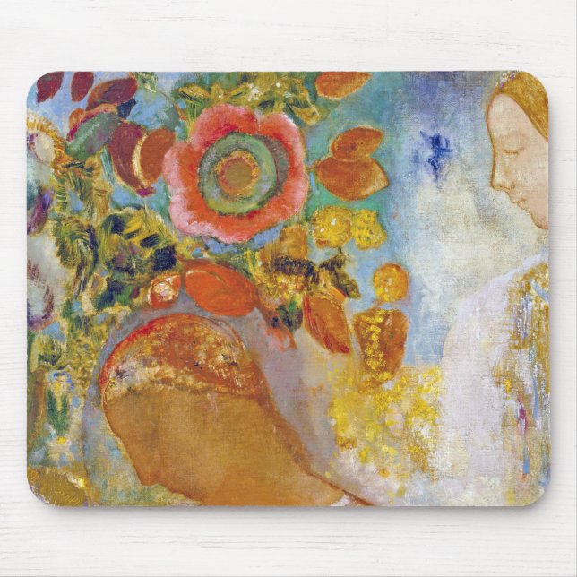 Alfombrilla De Ratón Dos jóvenes Chicas entre flores, Redon (Frente)