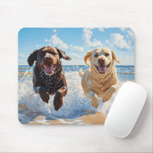 Alfombrilla De Ratón Dos labradores retriever en la playa