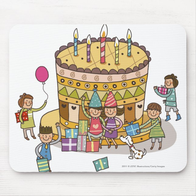 Alfombrilla De Ratón Dos muchachos y tres chicas en una fiesta de (Frente)