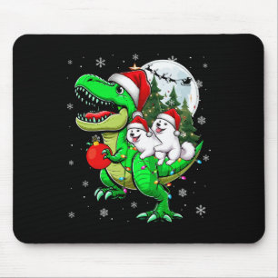 Alfombrilla De Ratón Dos niños amantes del reno T-rex de Navidad