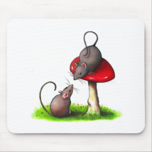 Alfombrilla De Ratón Dos pequeños ratones lindos y un Toadstool: