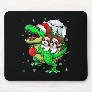 Alfombrilla De Ratón Dos Shih Tzus de Navidad montando Reno T-rex Amant