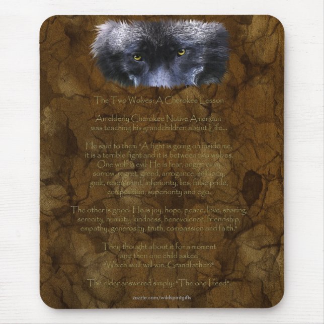 Alfombrilla De Ratón DOS WOLVES CHEROKEE TALE Nativo Estadounidense (Frente)