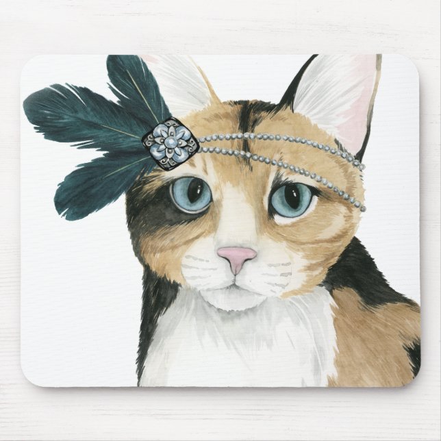 Alfombrilla De Ratón Downton Cat | Bejeweling con plumas (Frente)