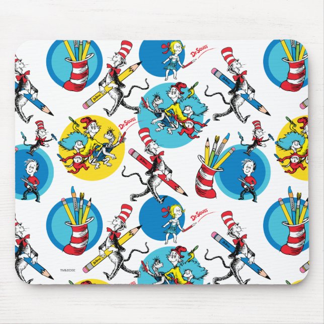 Alfombrilla De Ratón Dr. Seuss | Personajes con patrón de lápices (Frente)