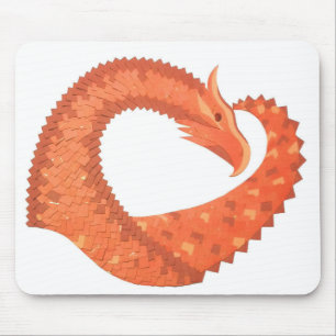 Alfombrilla De Ratón dragón cardíaco naranja sobre blanco