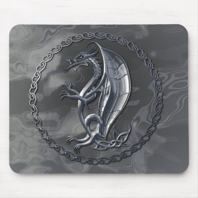 Alfombrilla De Ratón Dragón céltico de plata Mousepad (Frente)