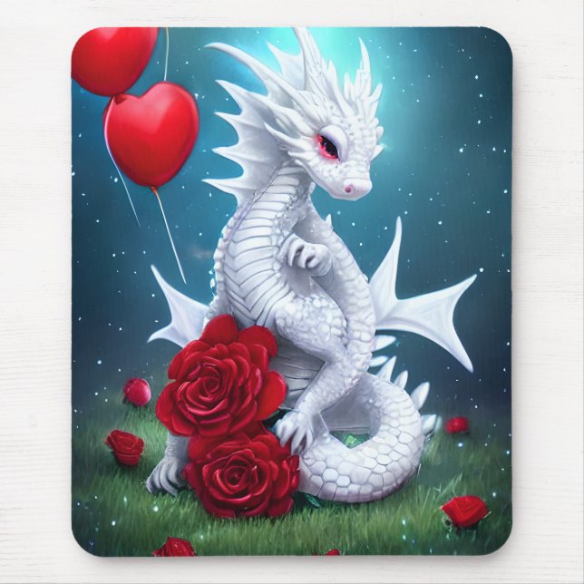 Alfombrilla De Ratón Dragón de amor de San Valentín blanco (Frente)